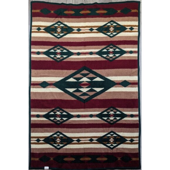 Vintage Biederlack Reversible Southwestern Aztec Blanket 52x73 Made In USA